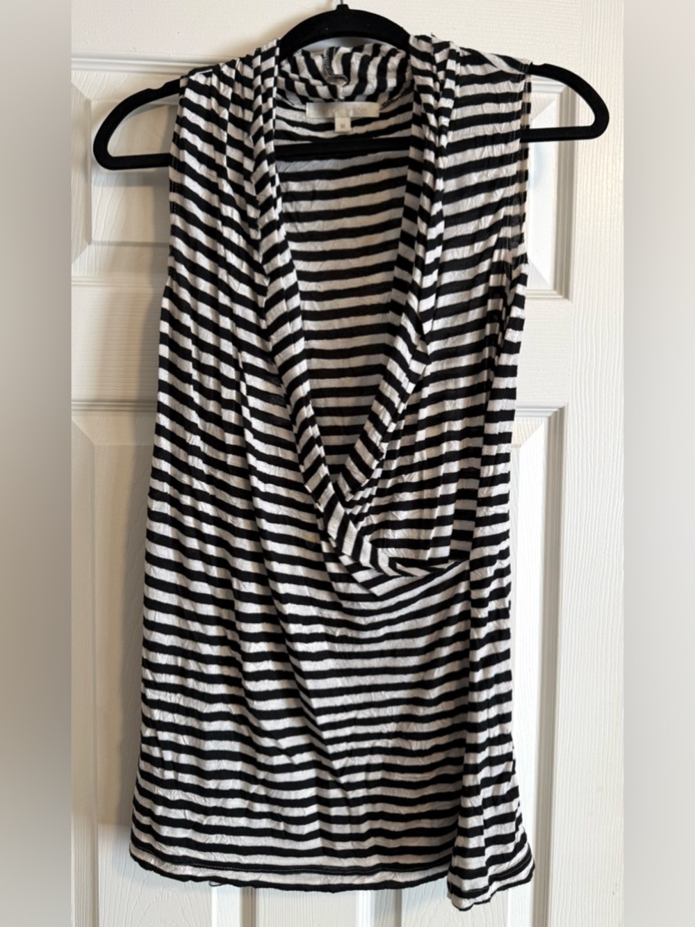 Karen Kane Black and White Striped Sleeveless Draped Tank Top